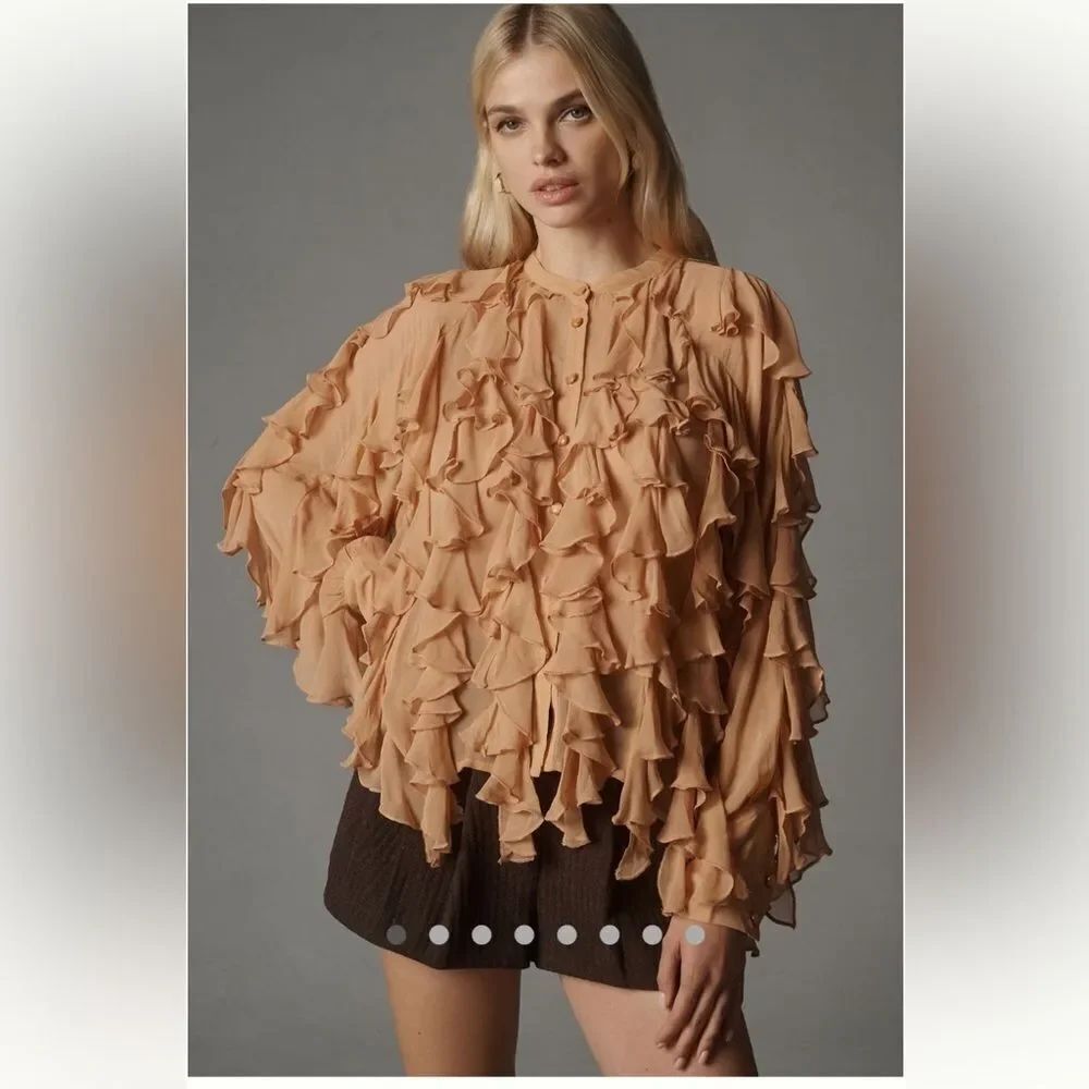 XXSP By Anthropologie Sheer Ruffle
Buttondown Blouse in Peach